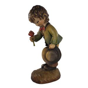 Anri Ferrandiz Wood Carved Boy Holding Rose Figurine Vintage